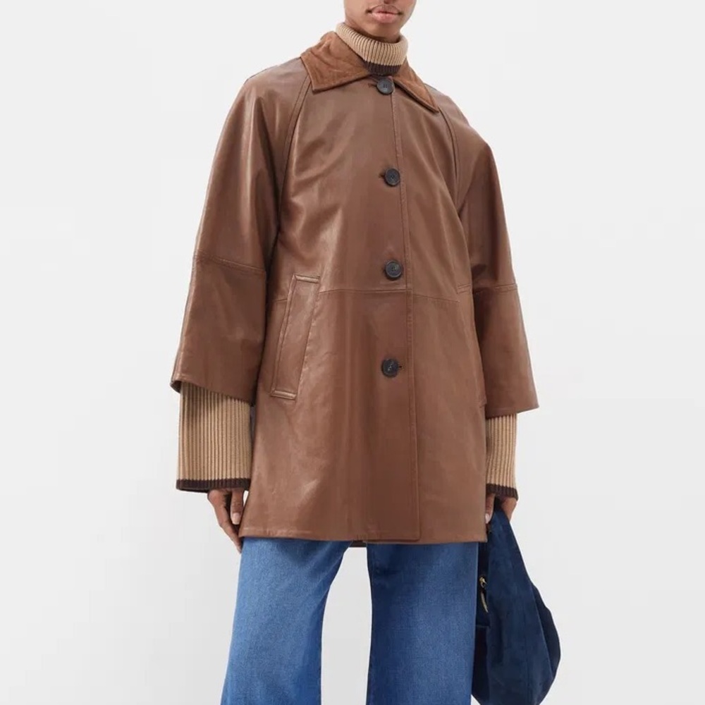 MaxMara Weekend Saigon Leather Suede Collar Oversized Coat
